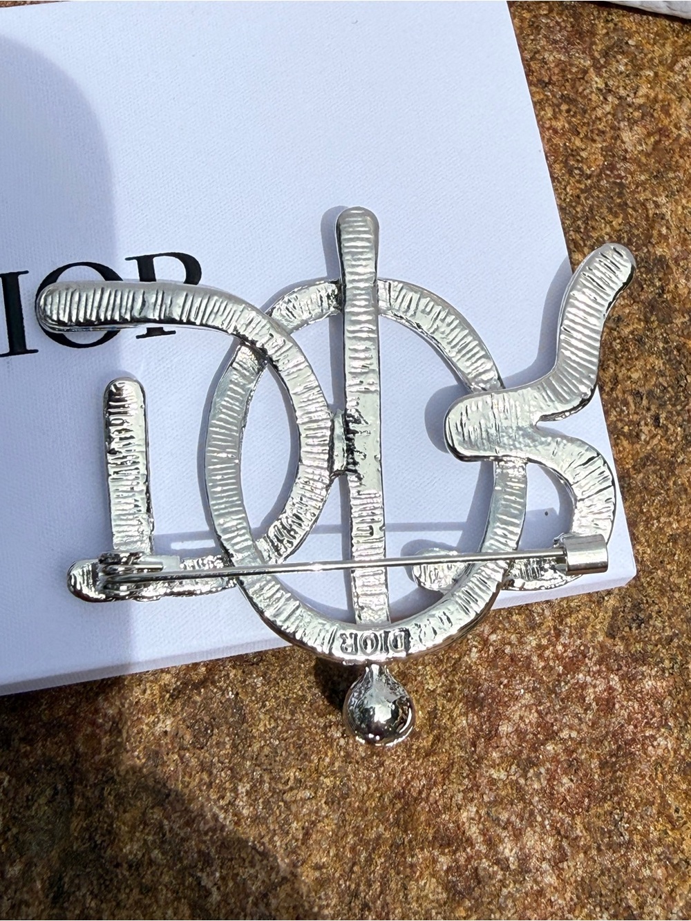 Genuine DIOR  Silver Logo Brooch pin with Pearl Accent stunning rope western - Picture 5 of 8